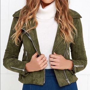 New York & Company Faux Suede Olive MOTO Jacket